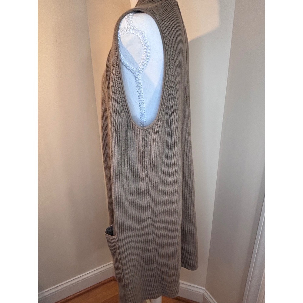 Splendid Taupe Ribbed Knit Longline Sleeveless Cardigan Vest RF2J25X Medium